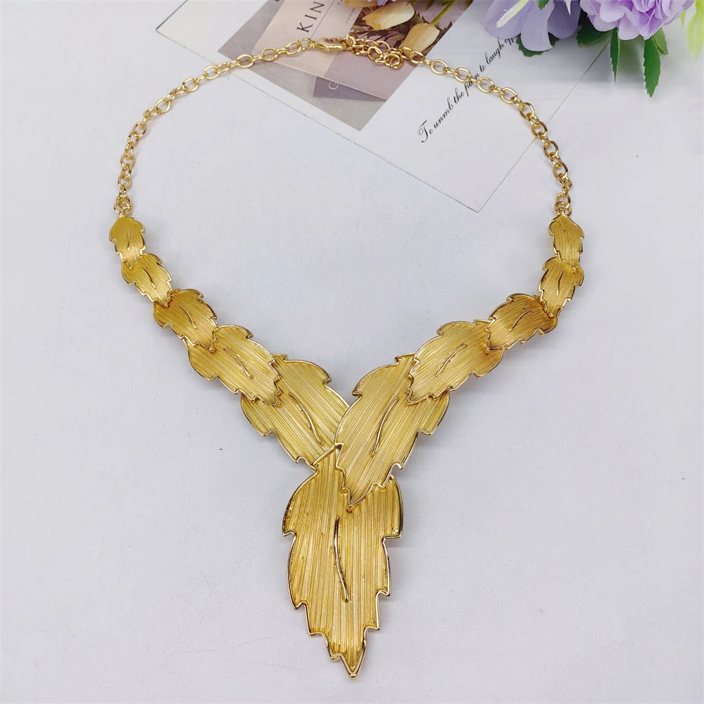 ESALE Brazil Gold Color Jewelry Set Women Multi-layered Design Necklace Earrings Ring Bracelet Dubai Jewelry Nigeria Trending