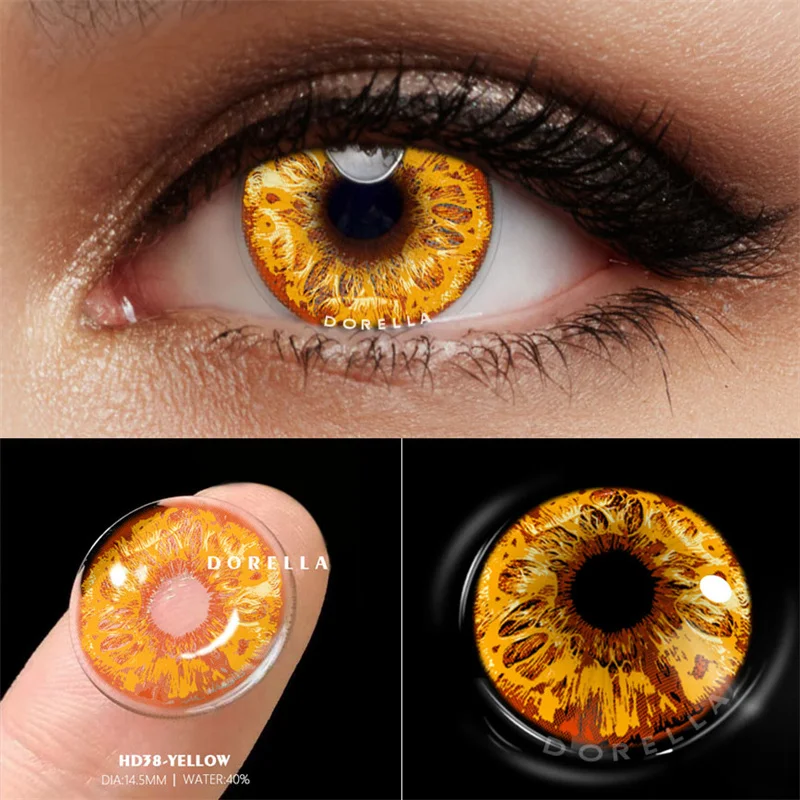 D\'ORELLA  2pcs Halloween Colorful Contact Lenses Anime Cosplay Eye Lenses multicolored lenses Lenses Yellow Lenses