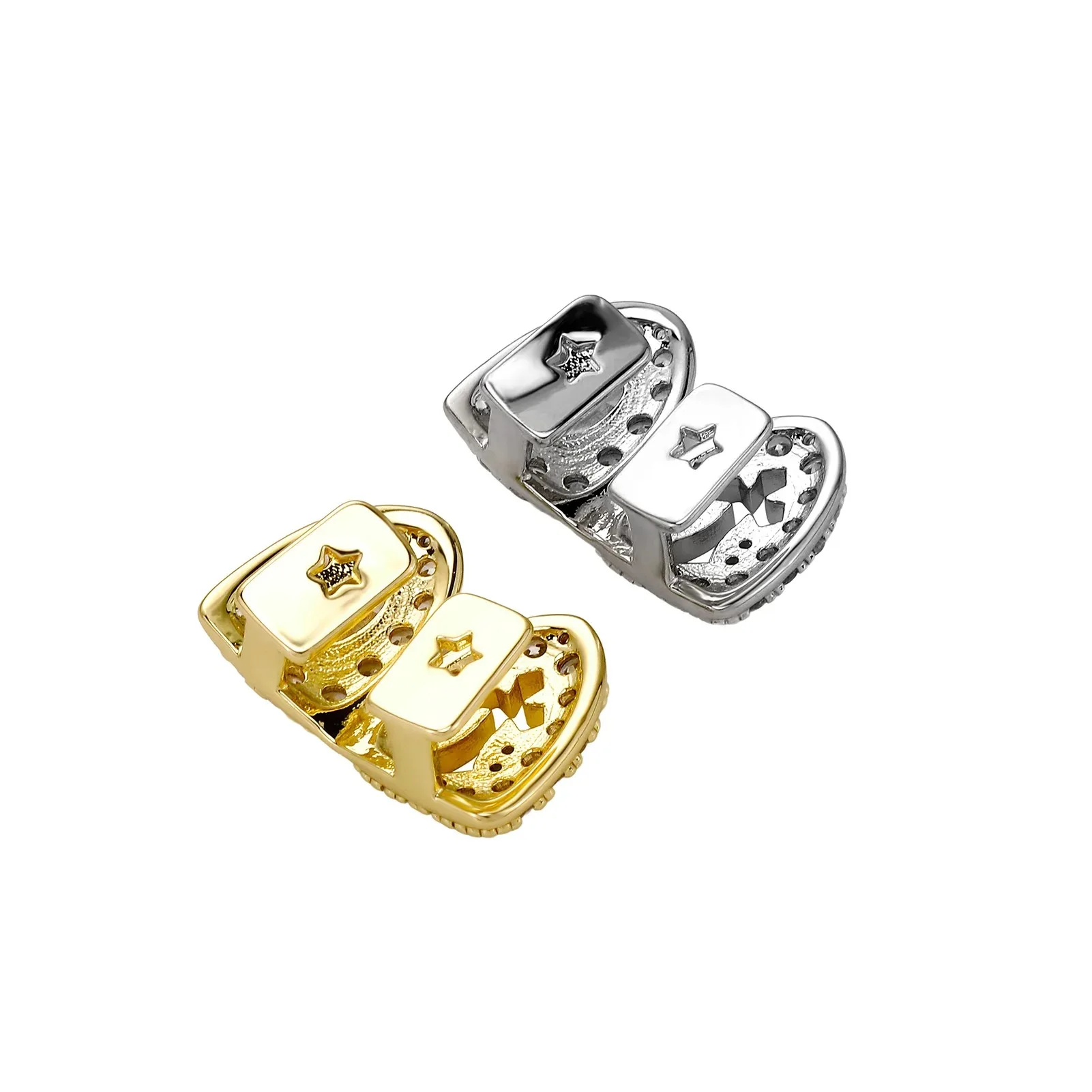 Herren Hip-Hop Doppelzahn Vollbesetzter Hohlkreuz CZ Grillz Ober- & Unterkiefer Glänzender Einzelgrill für Punk-Rapper Weihnachtsgeschenk – Detail 10
