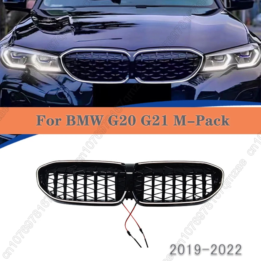 Upgraded to a Double Line Light Grill Racing Upper LED Grill For BMW G20 G21 M-Pack 320i 330i M340i xDrive 2019-2022 Accessories