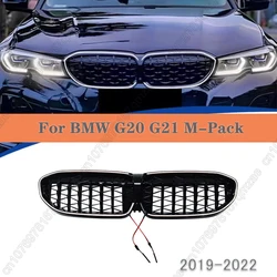 Upgraded to a Double Line Light Grill Racing Upper LED Grill For BMW G20 G21 M-Pack 320i 330i M340i xDrive 2019-2022 Accessories