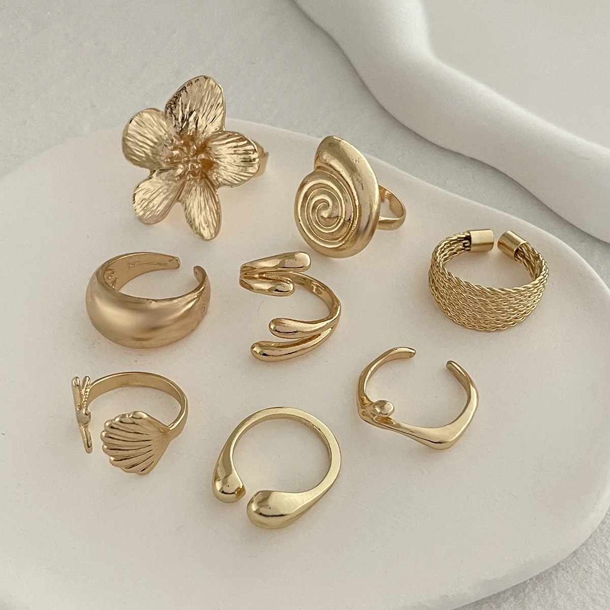 DIEZI One Set Vacation Beach Style Flower Starfish Knuckle Rings For Women Bohemian Vintage Gold Silver Color Open Joint Ring image 5