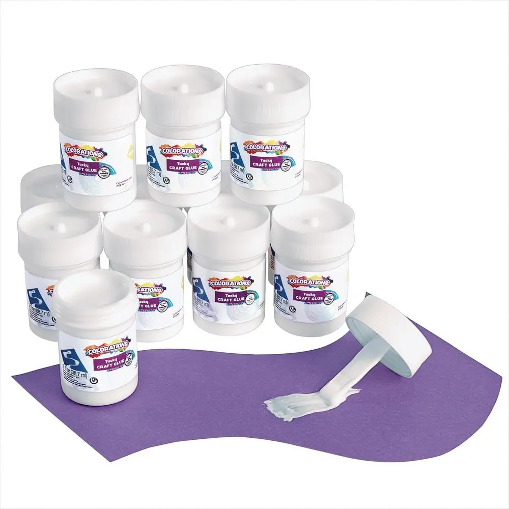 

Набор клея Tacky Crat для класса, 12 банок по 3 унции каждая, с встроенным аппликатором-кистью, густой и прочный клей, быстросохнущий