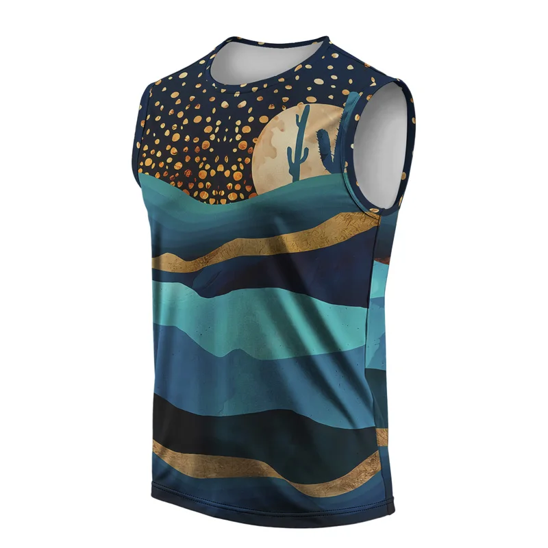 Summer 2025 Hawaii Men Vest Street Fashion Round Neck Sleeveless Printed T Shirt Coconut Tree Design Outdoor Sports Fitness