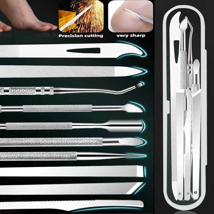 7-delige roestvrijstalen nagelknipperset - peeling en lange nagels gereedschapsset, geurvrij, inclusief draagbare opbergkoffer