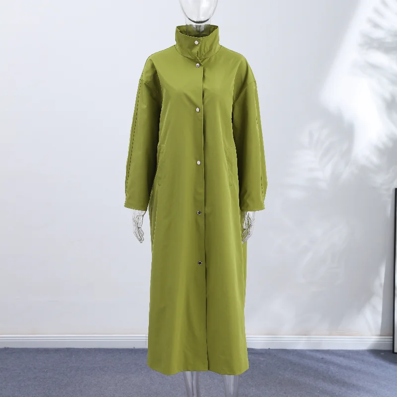 Damen Lange Jacken mit Stehkragen, Einreihige Oversize-Trenchcoats, Street-Style Damenmantel mit Langen Ärmeln, Einfarbig und Locker Geschnitten, Neue Oberbekleidung – Detail 5