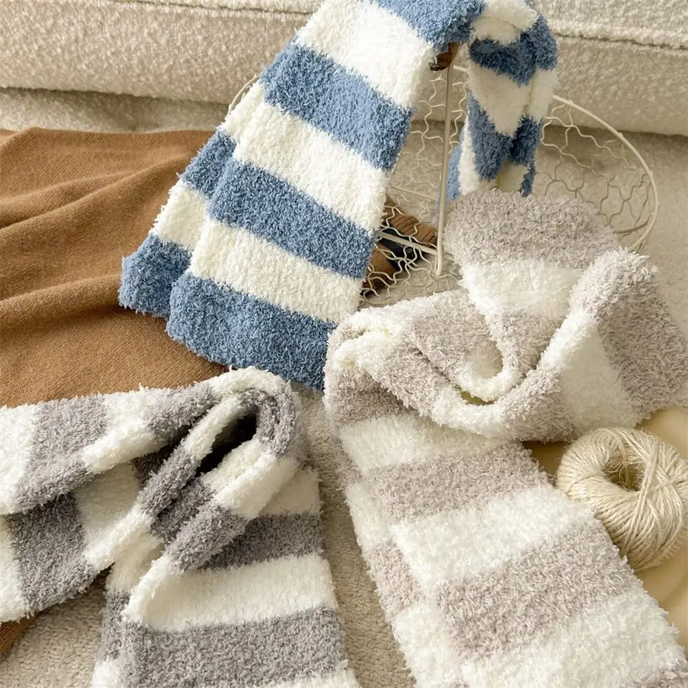 Kawaii Addensare Caldo Tubo Lungo Calzino Copertura Semplice Calze Pavimento Peluche Calze Scaldamuscoli Stripe Coral Fleece Calze Autunno