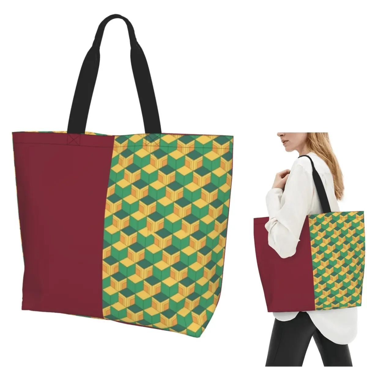 

Tomioka Giyuu Haori Pattern Shopping Tote Bag Canvas Large Capacity Shoulder Bags Shopper Grocery Handbag for Women