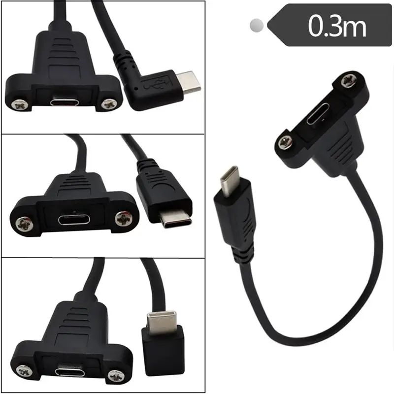 30 cm USB-C-Typ-C-Verlängerungs-Datenkabel (männlich auf weiblich), 90-Grad-Winkel-Verlängerungskabel mit Schraubloch, 480 Mbit/s