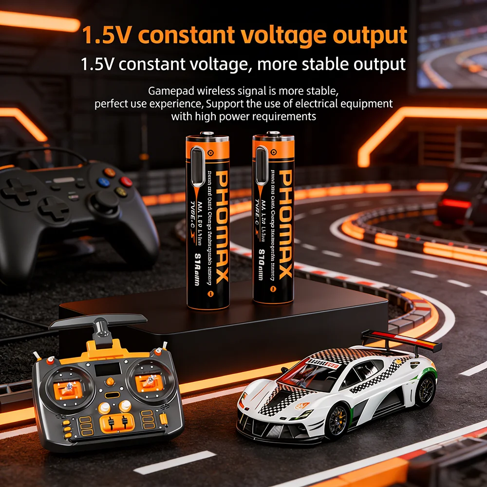

PHOMAX USB AAA Rechargeable Batteries 1.5V 814mWh Li-ion Battery For Remote Control Mouse Electric Toy Battery + Type-C Cable