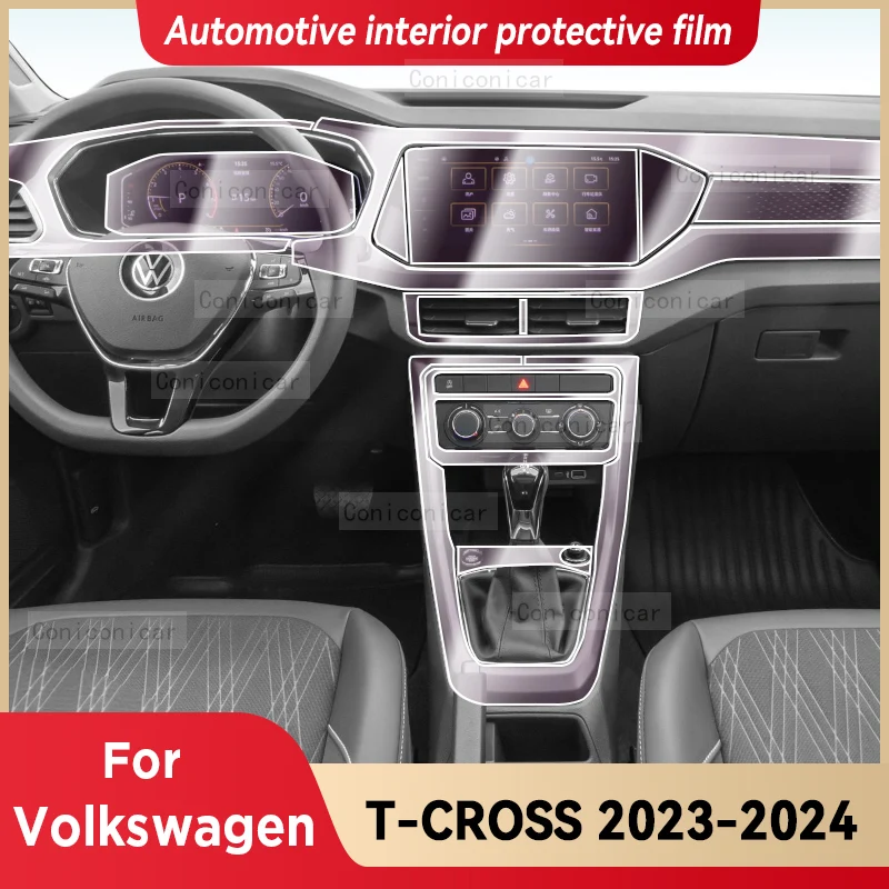 

Для Volkswagen T-CROSS 2023 2024, салон автомобиля, центральная консоль, защитная пленка для инструментов, наклейка против царапин, аксессуары