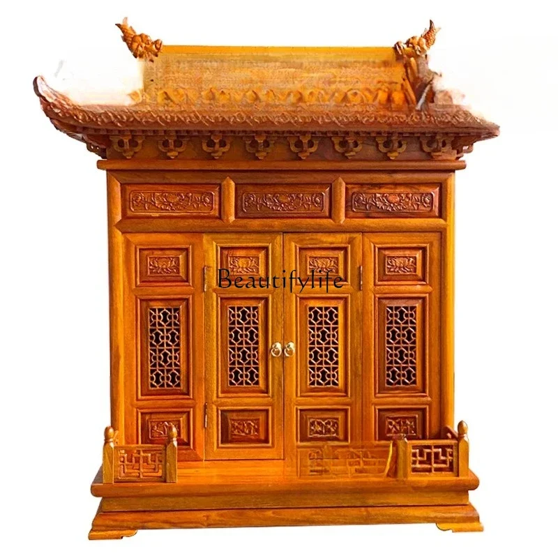 

ld14 Buddhist shrine with door Chinese antique shrine household camphor solid wood table