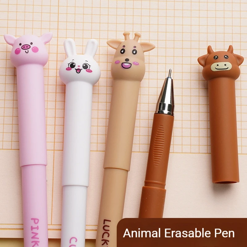6-Pack of Cute Cartoon Animal-Shaped Gel Pens with Random Colors, Black Ink, Erasable, High-Value Gel Pens, Essential for Studying and Office Use, Erasable Pens