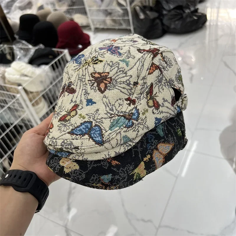 قبعة نسائية عصرية لرسام الشوارع قابلة للتعديل مطرزة على شكل فراشة قبعة للخريف والشتاء قبعة جديدة لموزع الصحف