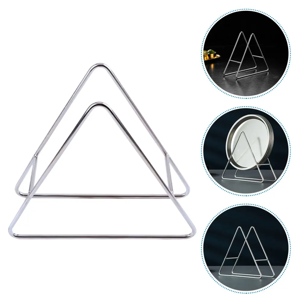 

1pc Sturdy Plate Holder Household Tabletop Dish Stand Portable Food Plate Draining Rack Stainless Steel Tray Rack Kitchen Gadget