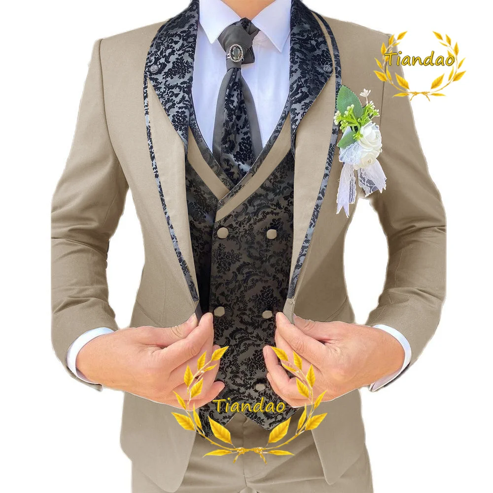 Traje de boda para hombre, Blazer Formal, pantalones, chaleco de tres piezas, conjunto de chaqueta de novio, traje Jacquard ajustado, conjuntos de