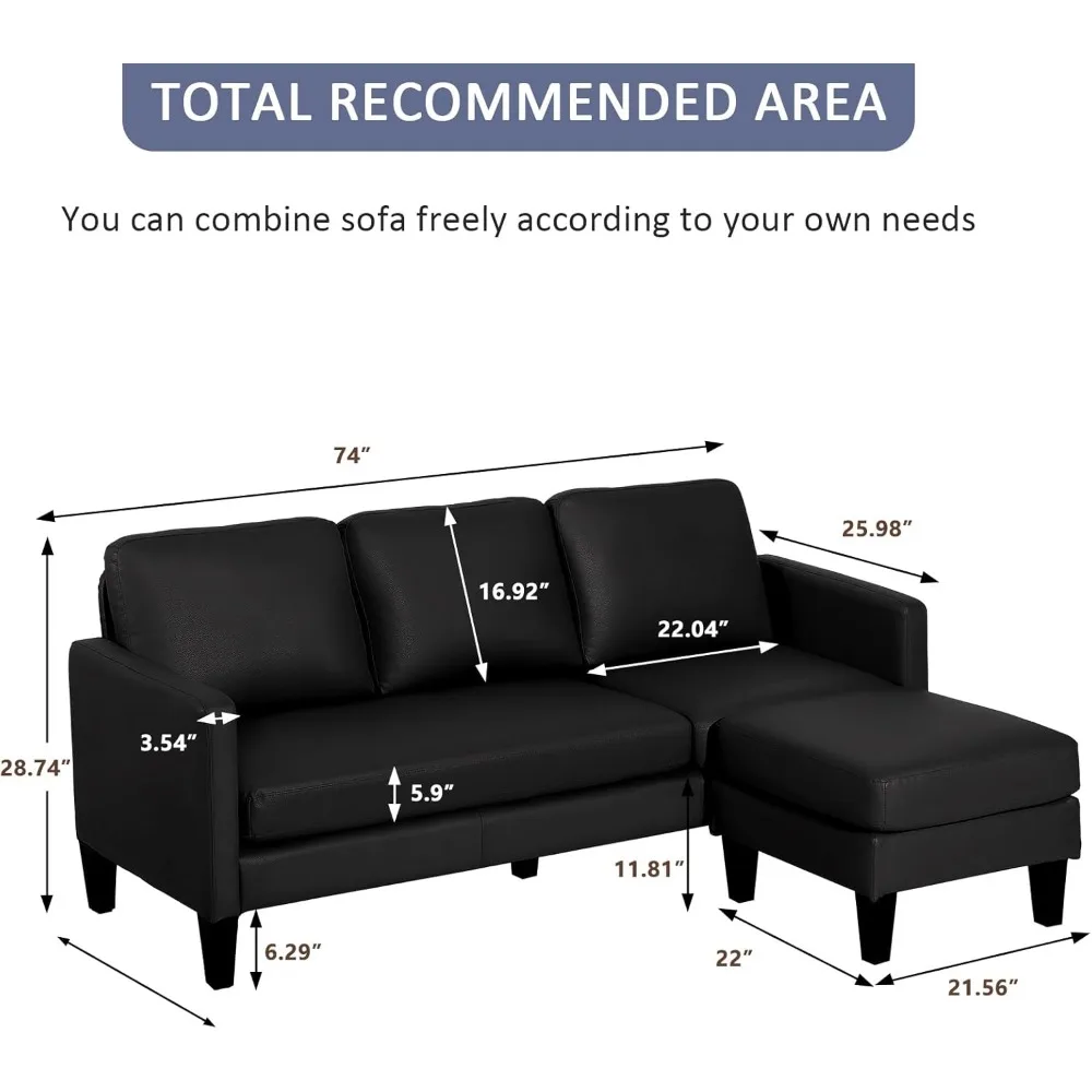 Faux Leather Sectional Sofa Couch with Reversible Chaise L Shaped Couch Sofa Set 3 Seater Convertible Couch, Living Room Sofas image 5