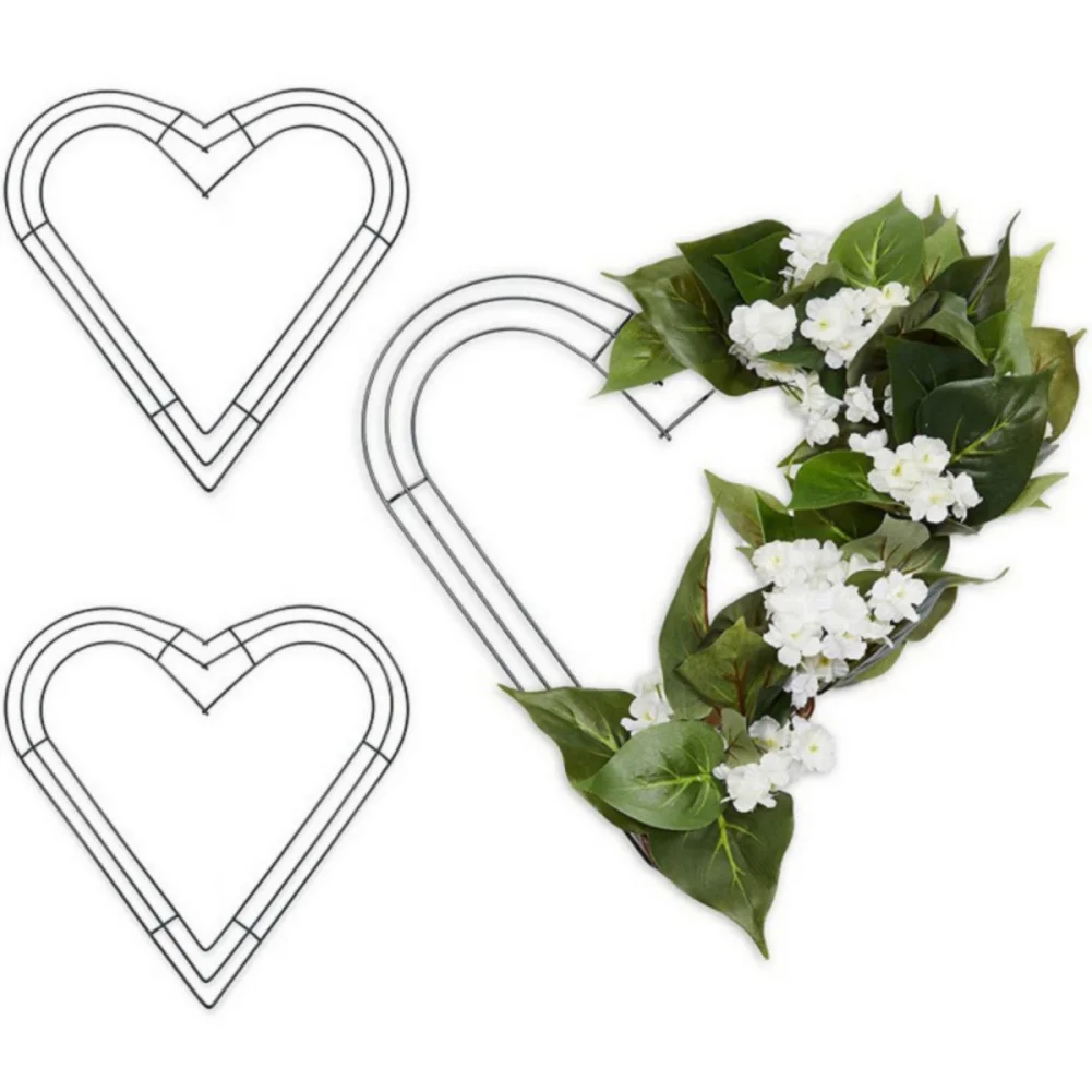 3pcs Heart Shaped Wreath Frame DIY Floral Crafts Metal Wire Flower Wreath Frame for New Year Wedding Valentine's Greeting Party