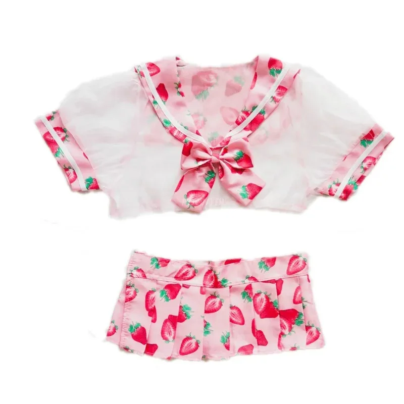 أنيمي لطيف فستان بحار لوليتا الفراولة المطبوعة تأثيري حلي فتاة المدرسة موحدة مثير Kawaii مجموعة الملابس الداخلية تطبيق غريب QEv ؛ 6 ،