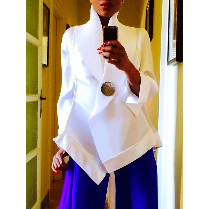 

Tinaa, белые рубашки с воротником-стойкой, топы для женщин, 2022, повседневная простая женская одежда с длинными рукавами и одной пуговицей, 152436