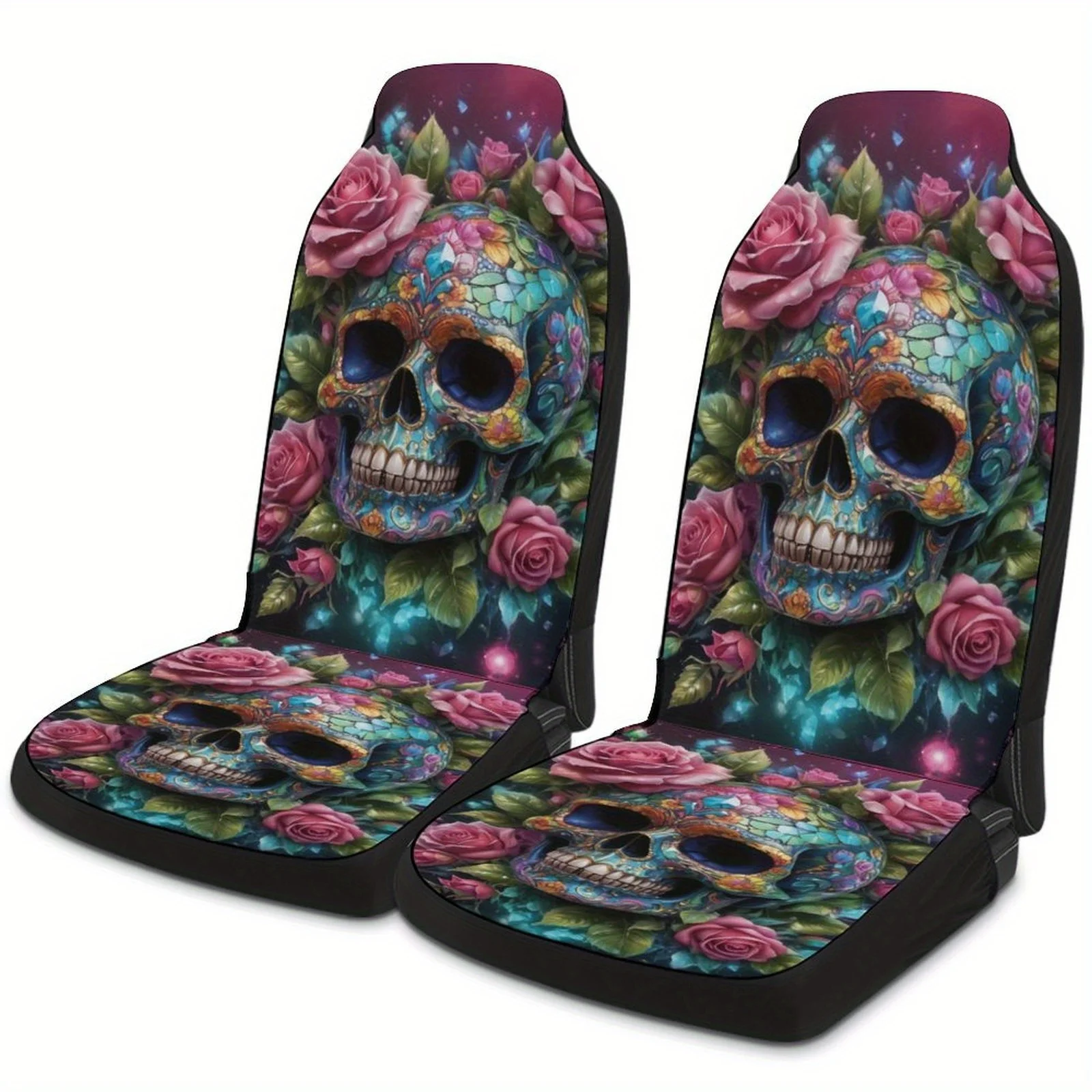 

A Set Of Two Skull Flower Print Universal Single Covers Suitable For Most Car Models.