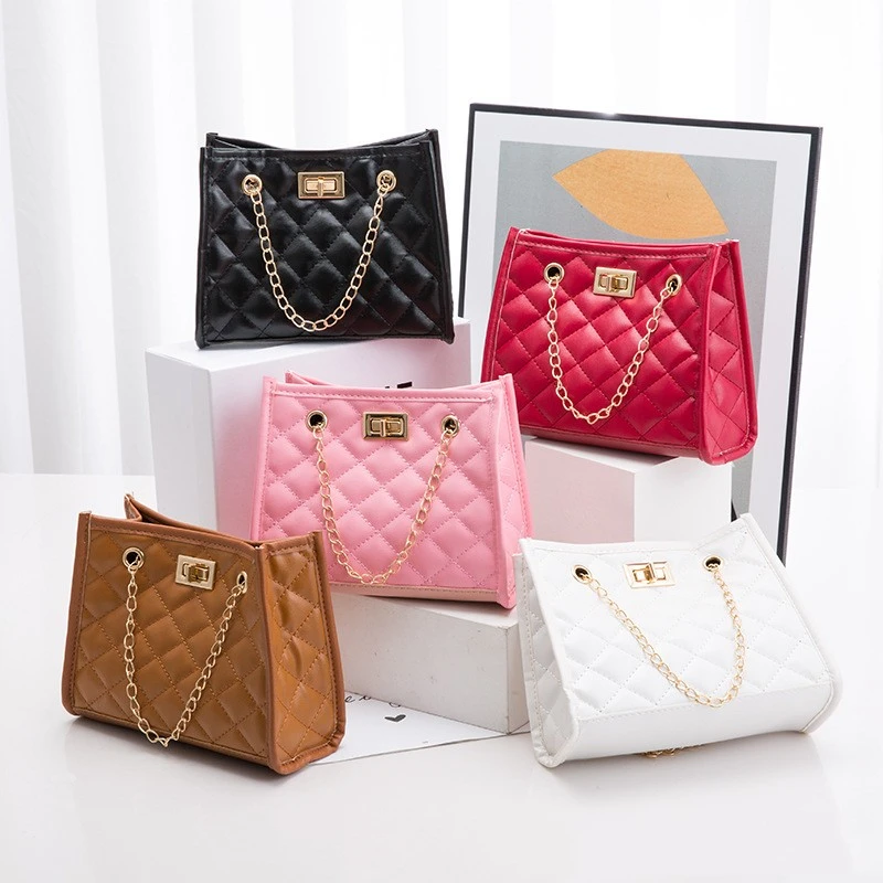 High Quality Ladies Shoulder Bags PU Leather Crossbody Bag Simple Solid Color Fashion Pu Leather Women Chain Shoulder Bag