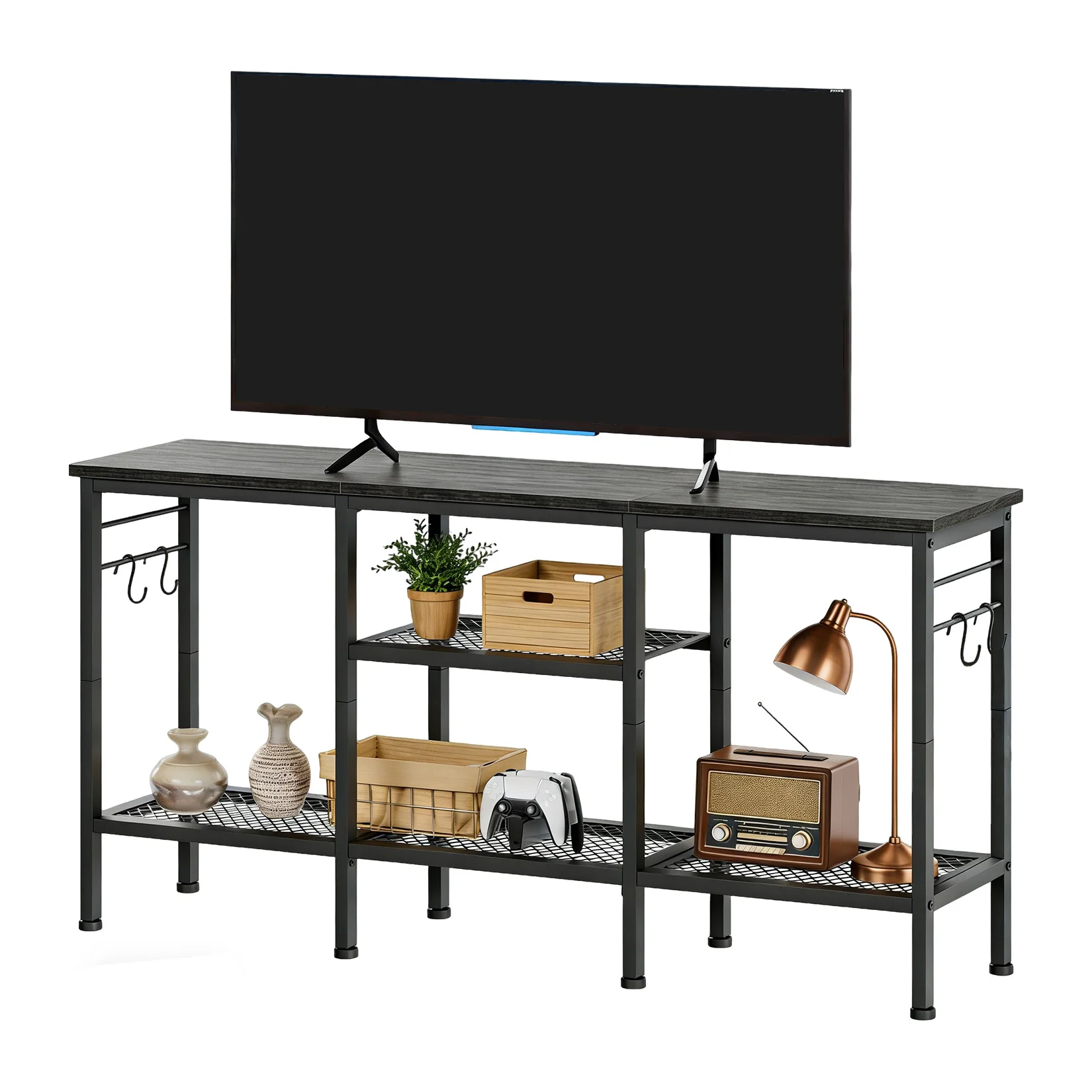 

Современная тумба под телевизор/медиа-консоль для телевизоров до 55 дюймов, развлекательный центр с полкой для саундбара, открытыми отсеками для хранения и системой организации кабелей