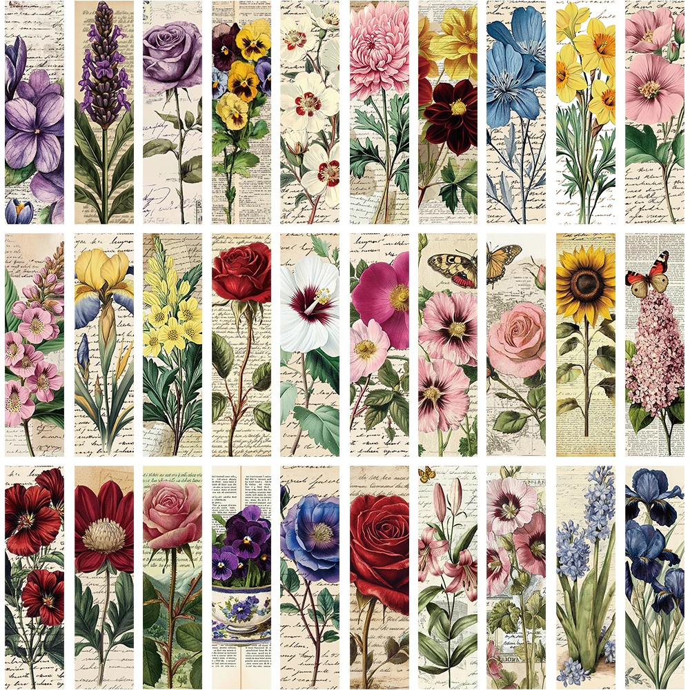 30 Marque-pages Créatifs Rétro à Motifs Floraux – Décoration pour Livres d'Étudiants, Étiquettes de Pages, Cadeaux Personnalisés, Marque-pages Décoratifs