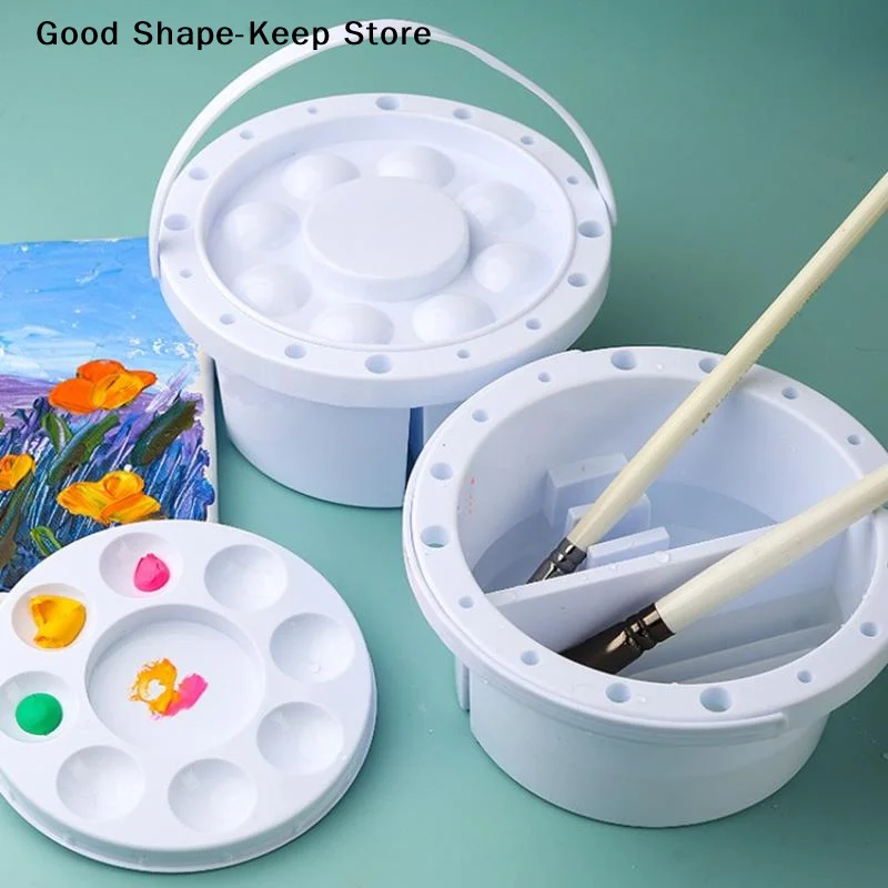 3-in-1 Palette Lid Painting Brush Holder Brush Washer Bucket With Art Watercolor Oil Painting Cleaning Tools Brushes Tray Basin