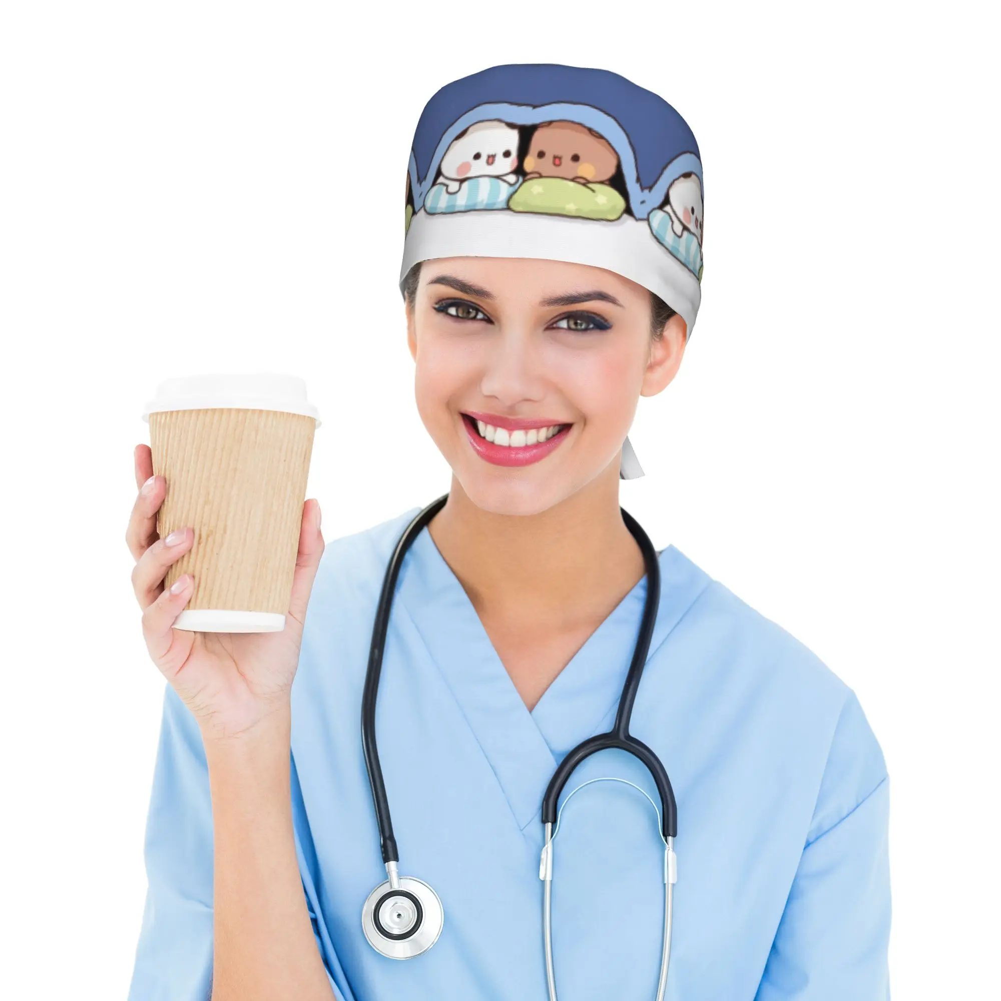 Custom Funny Bubu And Dudu Working Cap Surgical Hats Men Women  Operating Room Cap Nursing Cap Lab Works Hat
