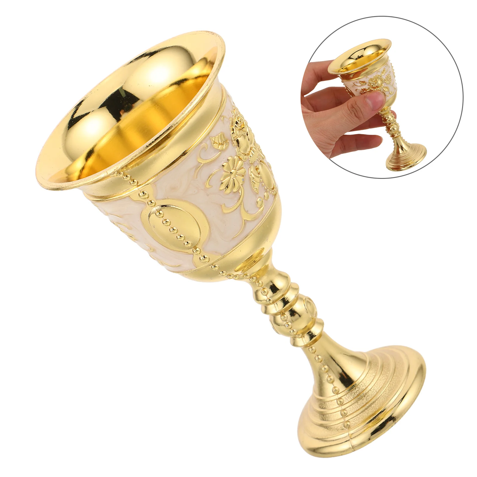 كأس معدني منقوش على شكل كأس مع عزر وردي للنبيذ وكوب حلوى للمياه في العصور الوسطى وعاء شرب للحفلات #5