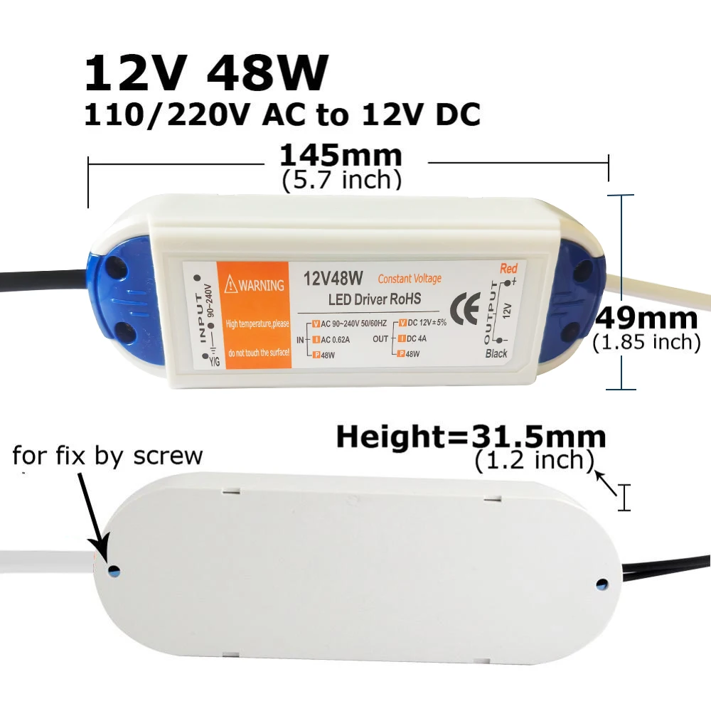 12V LED Driver AC 110V 220V to DC 12V Power Supply 18W 28W 48W 72W 100W 12 Volt Power Adapter LED Strip Lighting Transformer