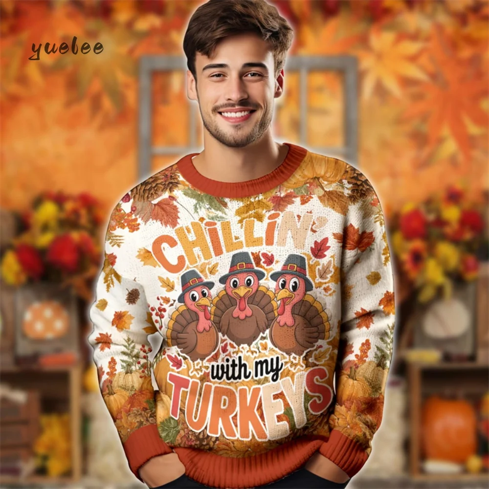 

2026 New Turkey Graphic Thanksgiving Ugly Sweater For Men Autumn Winter Holiday Wear 3D Printed Sweatshirt Fashion Crew Neck Top