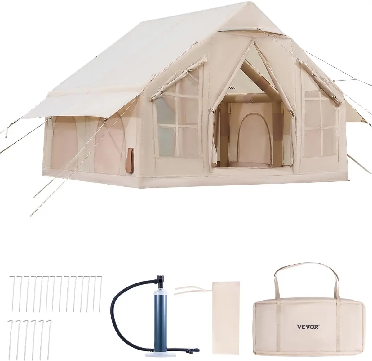 

Inflatable Tents for Camping, Easy Setup Blow up Tent with Hand Pump, 4 Season Glamping Tent with Stove Jack, Doors & Mesh Windo