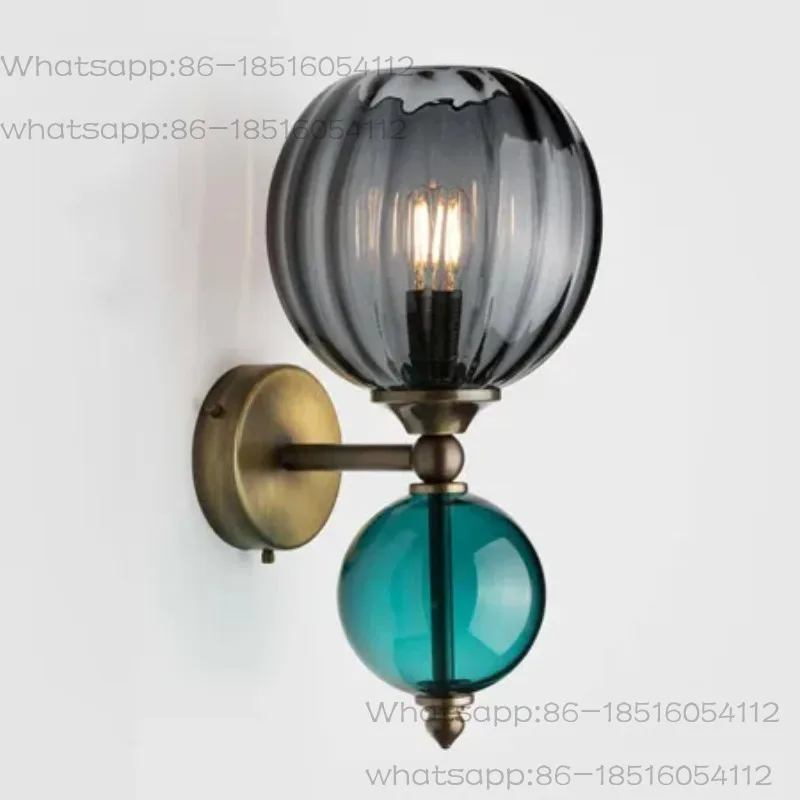 American bronze wall lamp stained glass modern simple living room back wall Nordic mirror front bedroom bedside