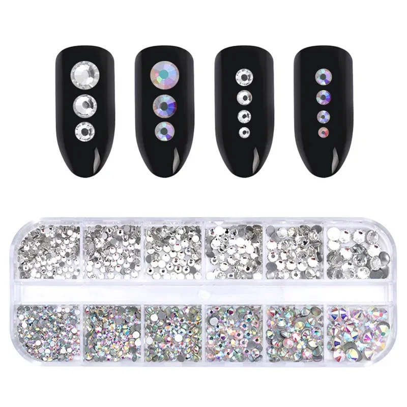 Nail Art Rhinestones Kit Nail Gems AB Flatback Rhinestones Gems Stones with Storage Organizer for Design Bright Holiday