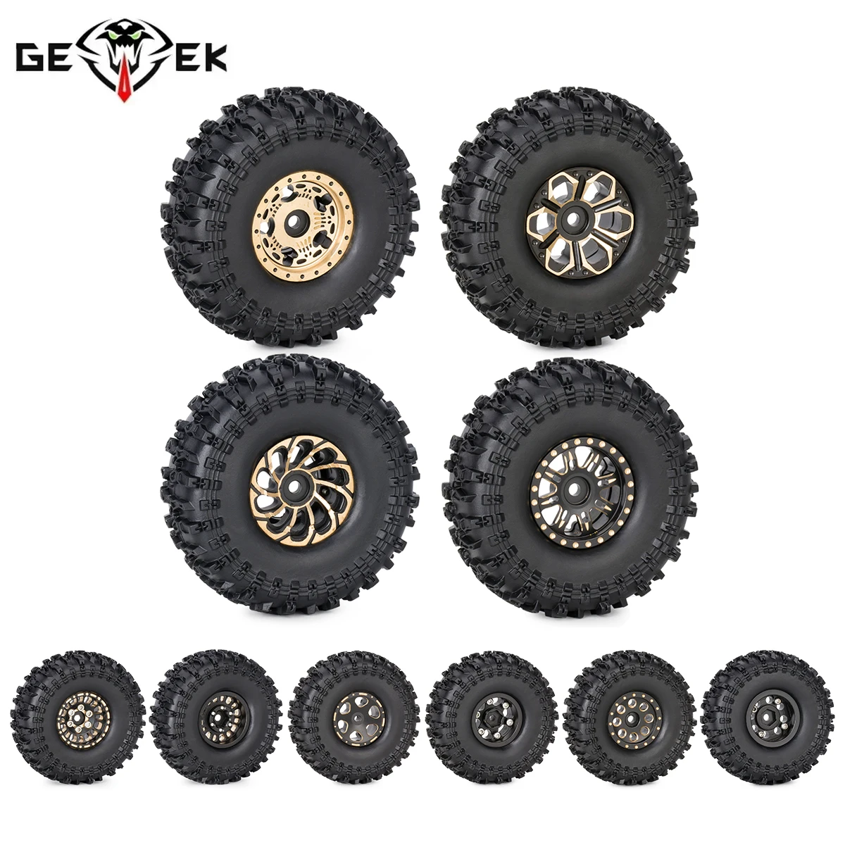 4Pcs 1.0 Inch Brass Beadlock Wheel Hub Rims Tires Set 62*22mm for 1/24 RC Crawler Car Axial SCX24 AX24 FCX24 Upgrade