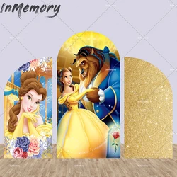 Beauty and Beast Arched Chiara Backdrop for Kids Birthday Party Table Decoration Gold Glitter Arch Background Cover Elastic