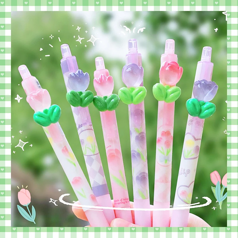 Kawaii Tulips Flowers Cute office Stationery School Supplies Aesthetic Pretty Stationery Mechanical Pencil 0.5mm