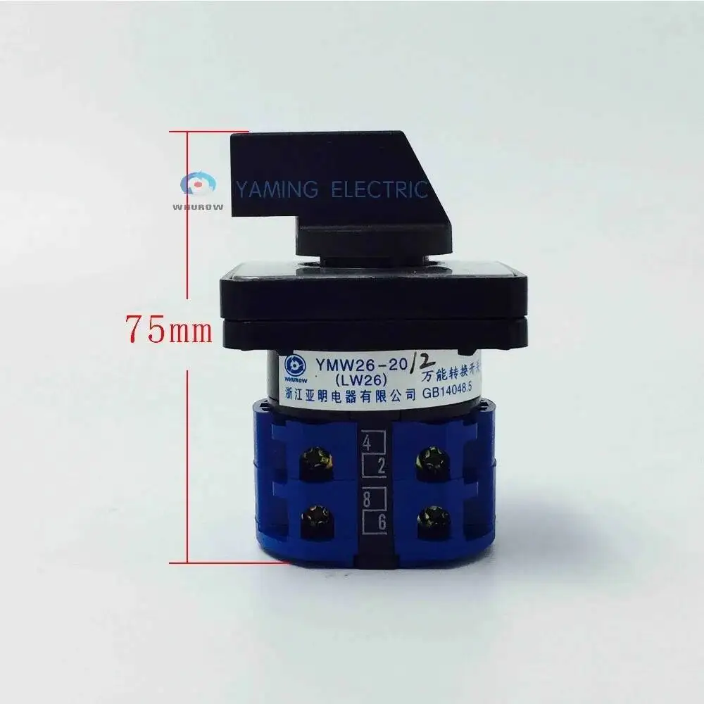 Yaming électrique YMW26-20/2M IP65 commutateur principal à came rotative 20A 2 pôles 3 positions avec boîtier étanche