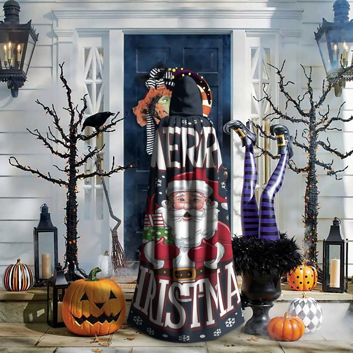 クリスマスの日 クリスマス サンタクロース ロングフード付きマント 魔女 中世コスチューム コスプレケープ ハロウィンパーティー 大人用 ユニセックス