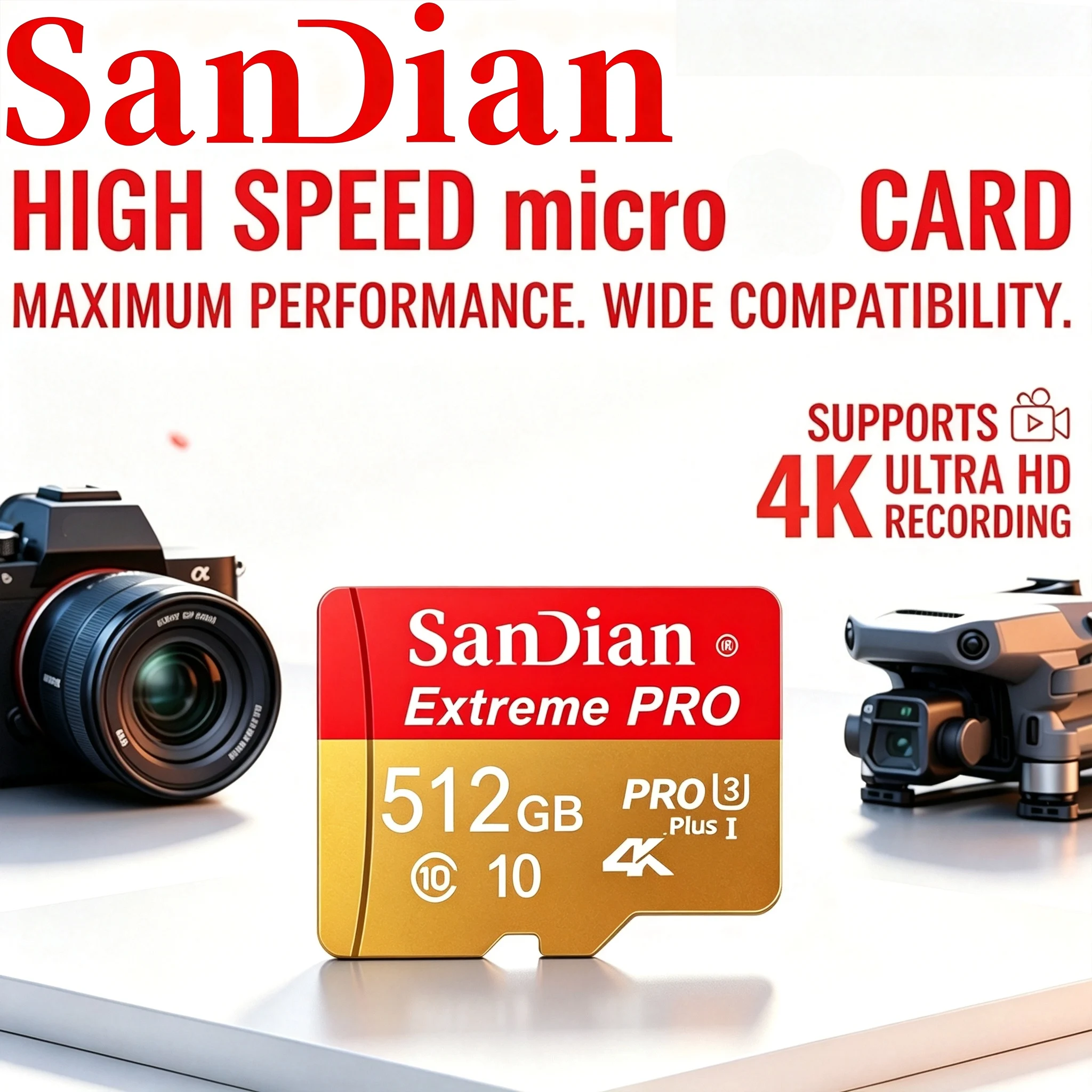 SD Cards 256GB Memory Card 32GB Micro TF SD Card 512GB TF Cards U3 C10 UHS-I for Surveillance/Phone/PC/Nintendo Switch/Toy