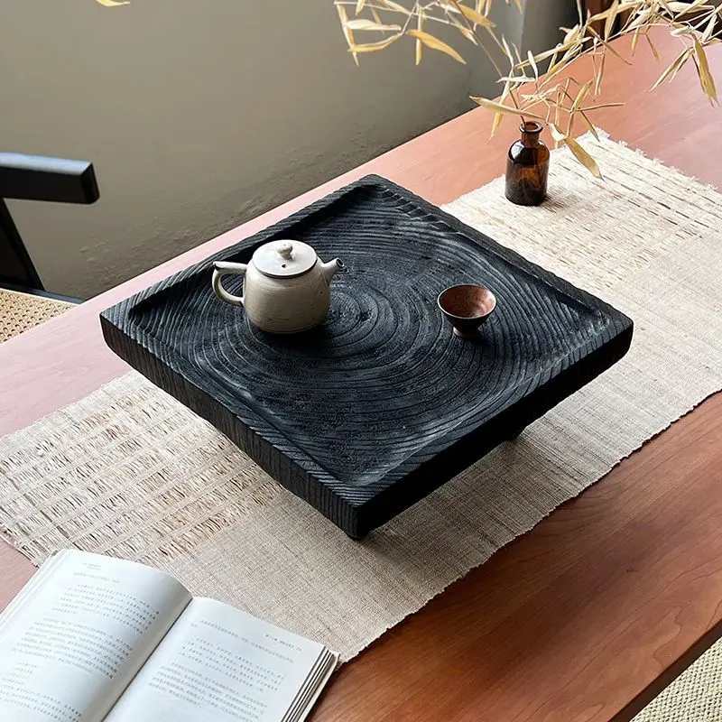 Japanese style quiet wind wooden carbonized wooden bay window tea table, tatami rice tea table, low table, black kang table