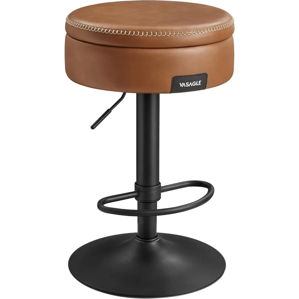 

EKHO Collection - 360° Swivel Bar Stool, Height Adjustable Barstool with Storage, Synthetic Leather with Stitching