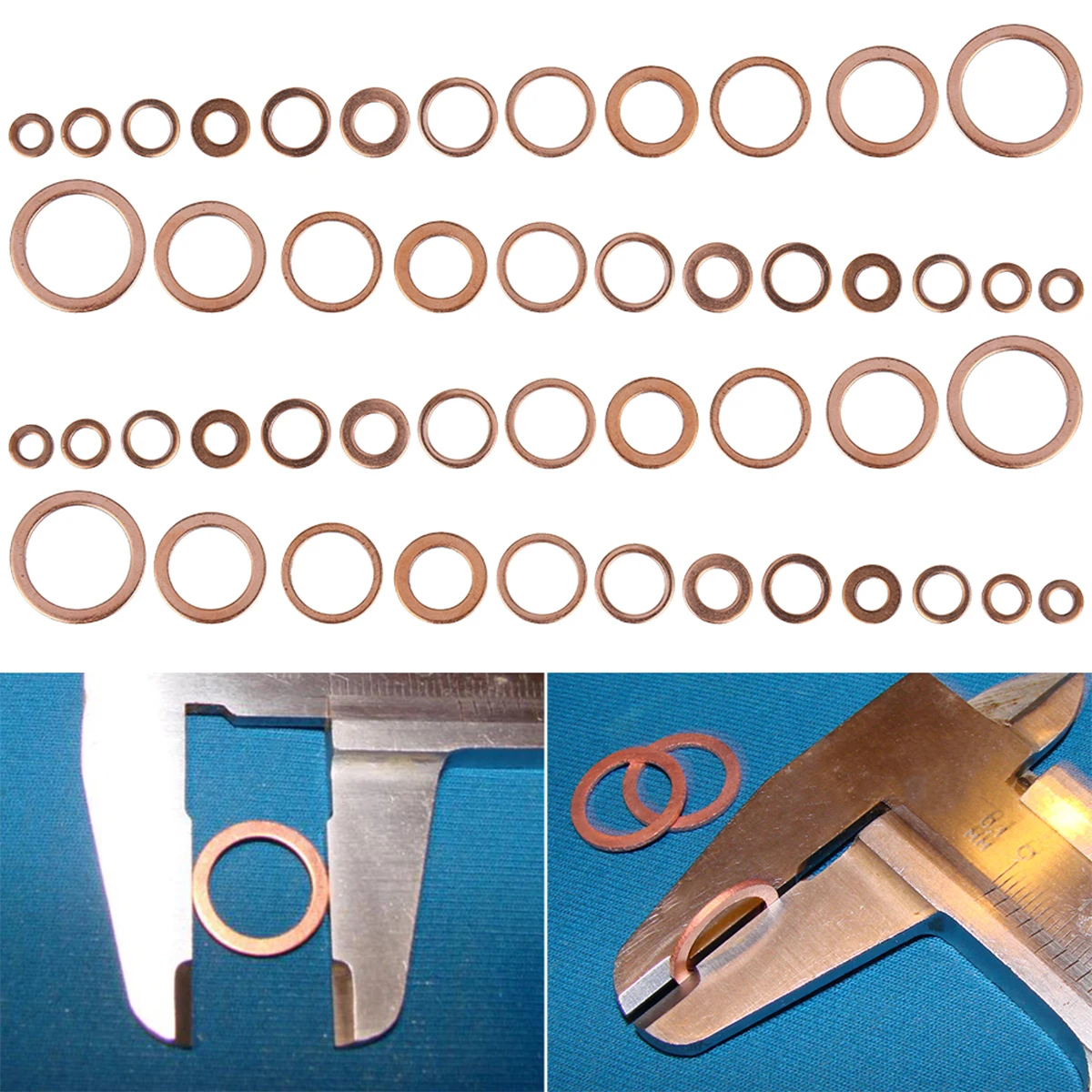 300 Uds arandelas de cobre M5-M20 junta tórica juntas de cobre Kit de sellado de anillo plano surtido anillo de sellado de cobre para coche con estuche de almacenamiento