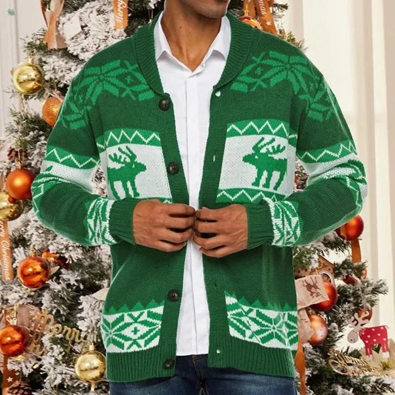 

Christmas Elk Pattern Knitted Cardigan Christmas Jacquard Knit Sweater Winter Buttons Cardigan Men Women Vintage Sweaters