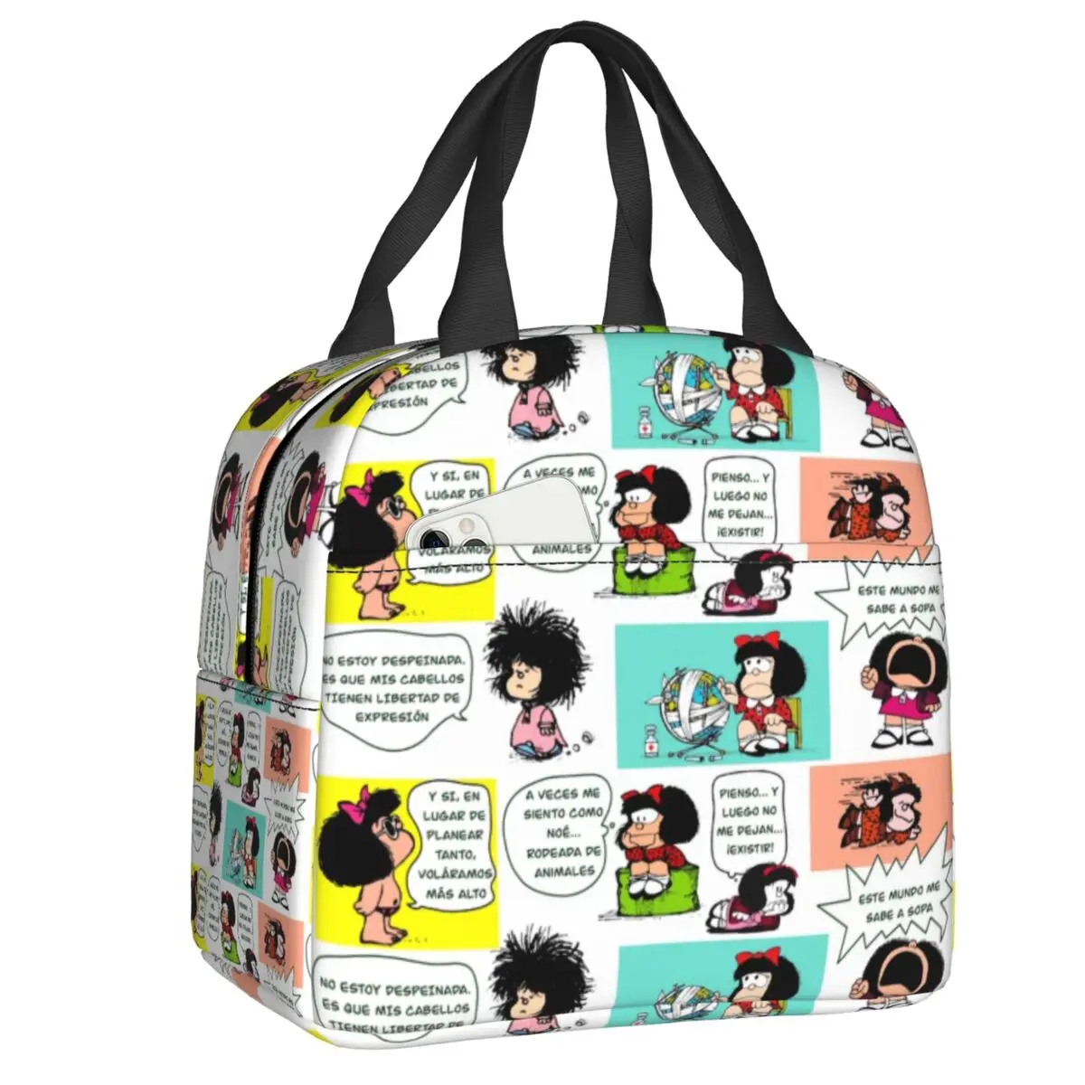 

Сумка для обеда в стиле манга Quino Mafalda для мужчин и женщин, термохолодильник, изолированный контейнер для обеда для школьной работы, сумки для пикника и еды