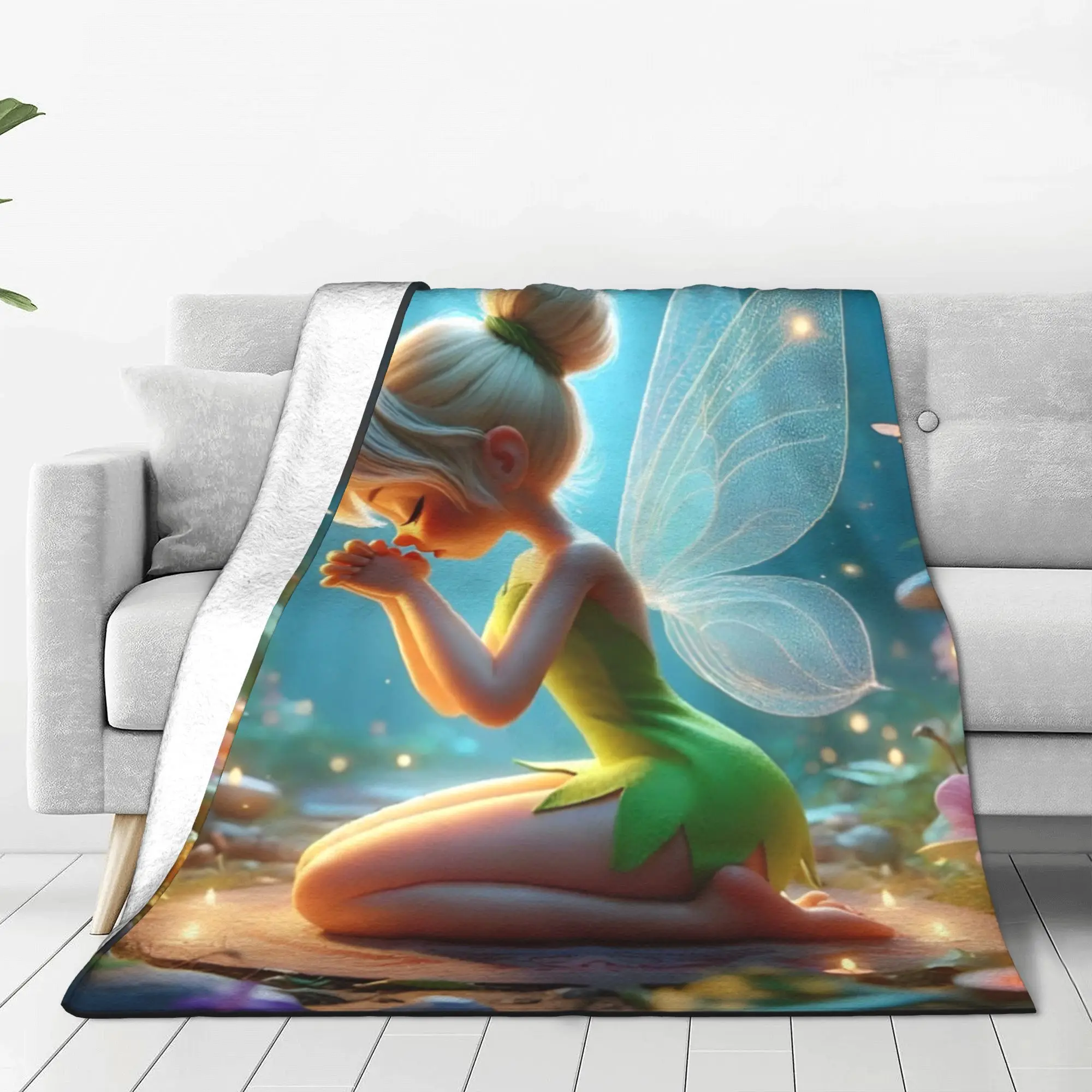 Tinker Bell Cartoon Children Wool Blanket Cute Beauty Funny Throw Blankets Bedding Lounge 125*100cm Plush Thin Quilt Lightweight