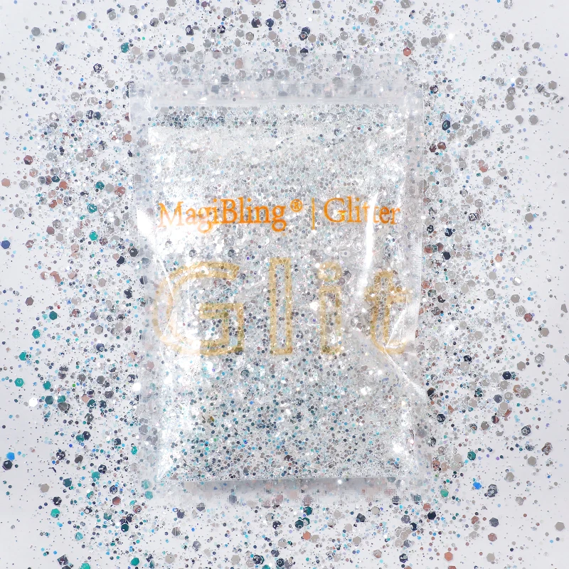 50 g/Beutel MagiBling holografische gemischte sechseckige Nagelglitter glitzernde Pailletten für handgefertigte Maniküre, Körper, Augen, Gesichtsdekorationen – Detail 1