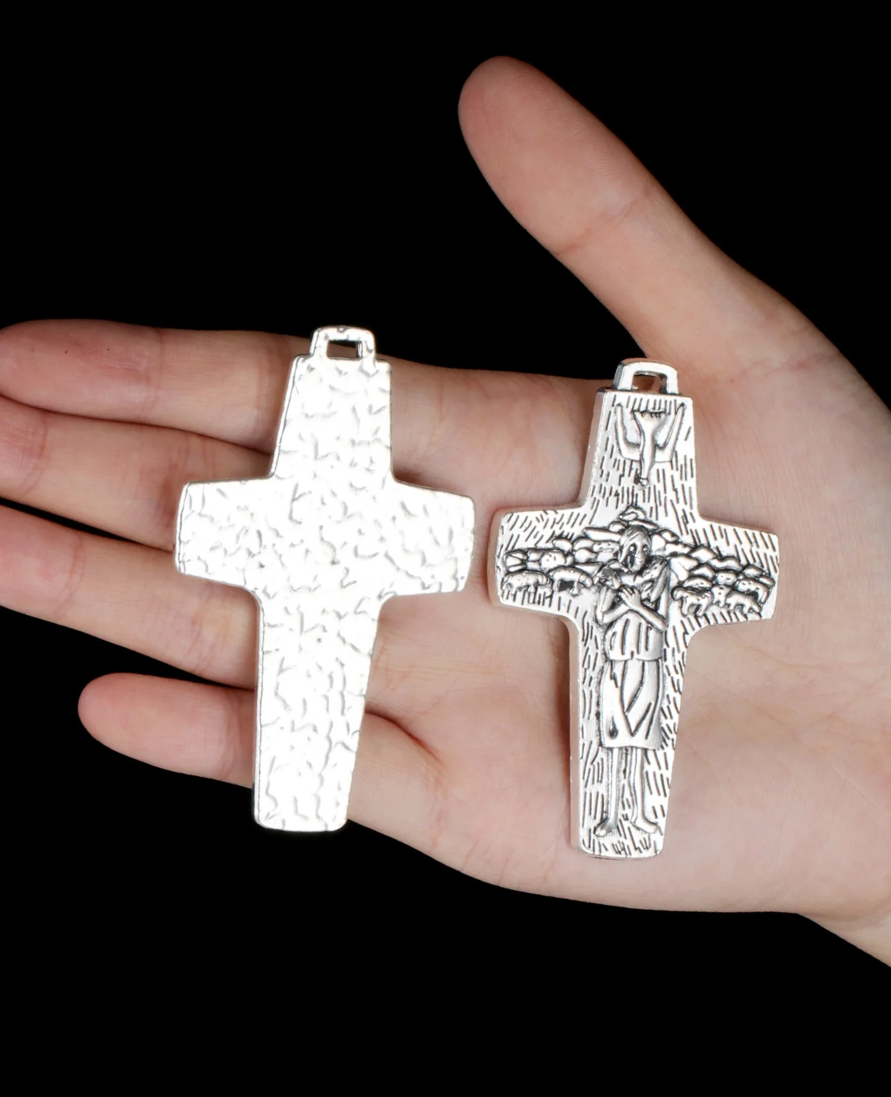 Diyalo 1Pc Large Catholic Pope Francis Papal Cross Charms The Good Shepard Cross Pendants for Jewelry DIY Making Accessories
